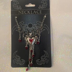 Silver Necklace with Red Heart Pendant